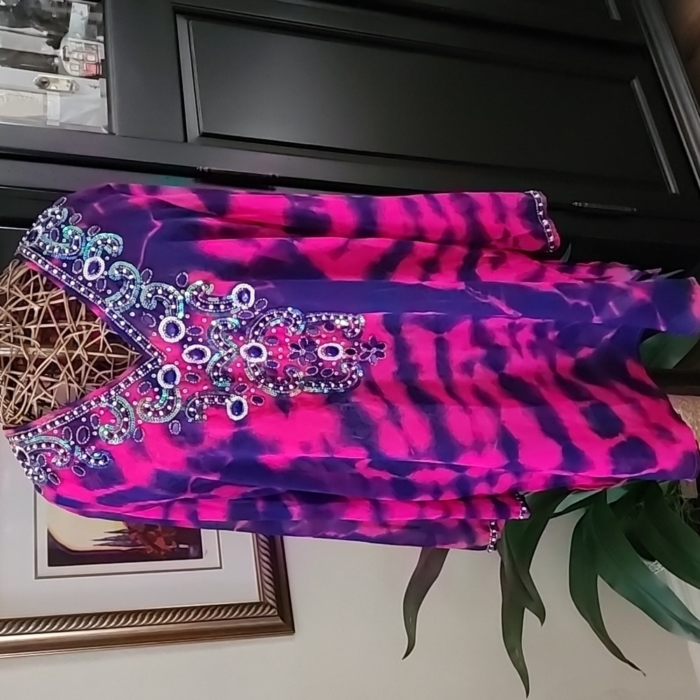 Blue island tie dye gem swim coverup